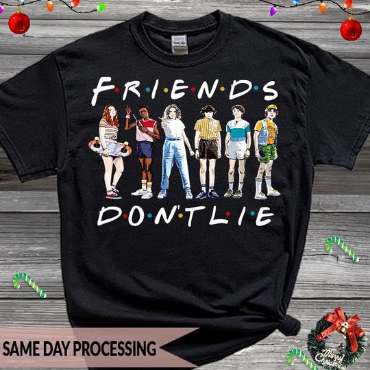 Discover DON'T LIE Christmas Friends T-Shirt, Christmas Movie Friends T-Shirt, Friends Christmas T-Shirt, Running Stripe T-Shirt