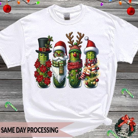 Santa Grin Christmas T-Shirt, Xmas Pickle Lover Tee, Reindeer Christmas Shirt, Tis the Season T-Shirt, Holiday Style Tee