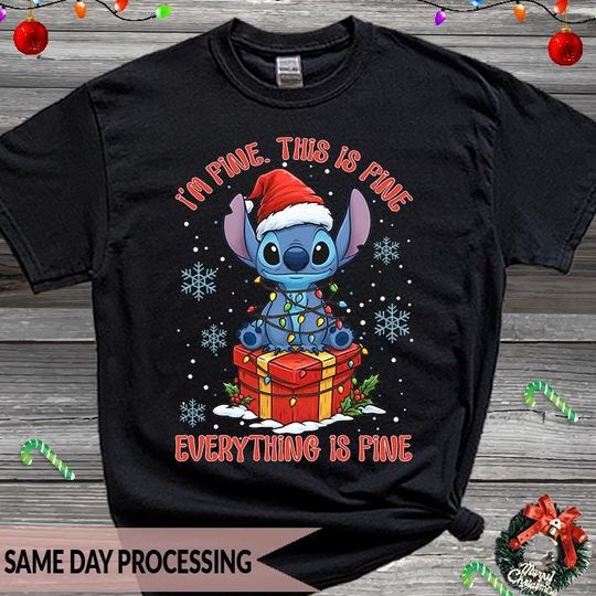 Discover Merry Christmas Stitch T-Shirt, I'm Fine Stitch T-Shirt, Cute Stitch Santa Tee, Xmas Stitch Gift