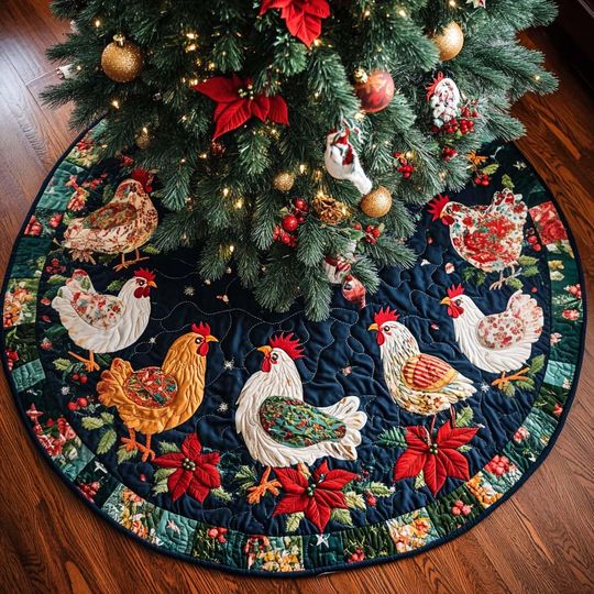 Discover Colorful Chicken Tree Skirt, Chicken Christmas Tree Cover, House Warming Gift, Christmas Tree Home Decor, Christmas Decorations