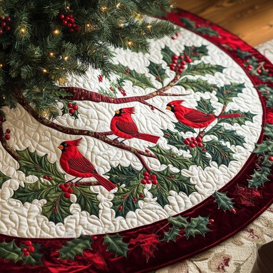 Discover Christmas Cardinal Bird Tree Cover, House Warming Gift, Cardinal Christmas Tree Skirt, Christmas Tree Home Decor, Christmas Decorations