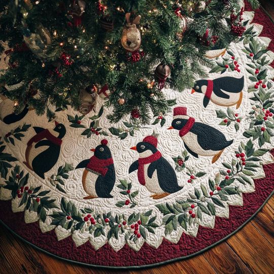 Discover Holly Penguin Tree Cover, House Warming Gift, Penguin Christmas Tree Skirt, Christmas Tree Home Decor, Christmas Decorations