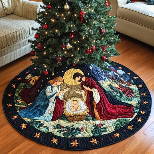 Nativity Scene Christmas Tree Cover, Nativity Scene Tree Skirt, Christmas Decorations, Christmas Tree Home Decor, House Warming Gifts
