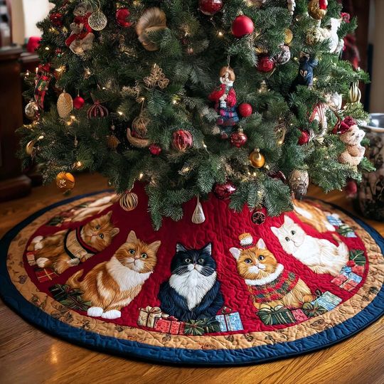 Discover Cats Cheer Christmas Tree Cover, Christmas Tree Home Decor, Cats Christmas Tree Skirt, Christmas Decorations, House Warming Gift