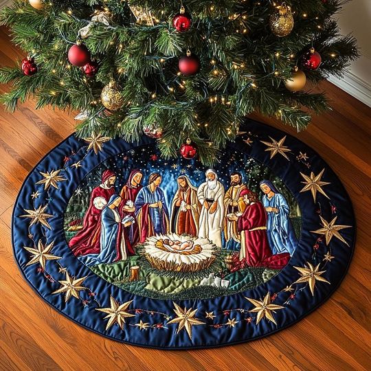 Christmas Nativity Scene Tree Cover, Nativity Scene Tree Skirt, Christmas Decorations, Christmas Tree Home Decor, House Warming Gifts