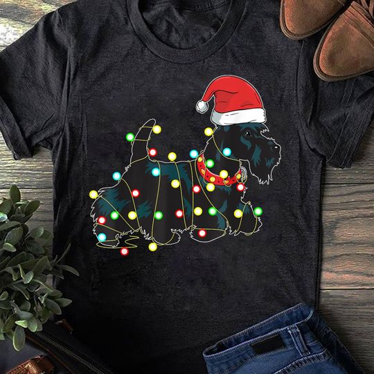 Christmas Lights Scottie Dog T-Shirt - Funny Xmas Gift