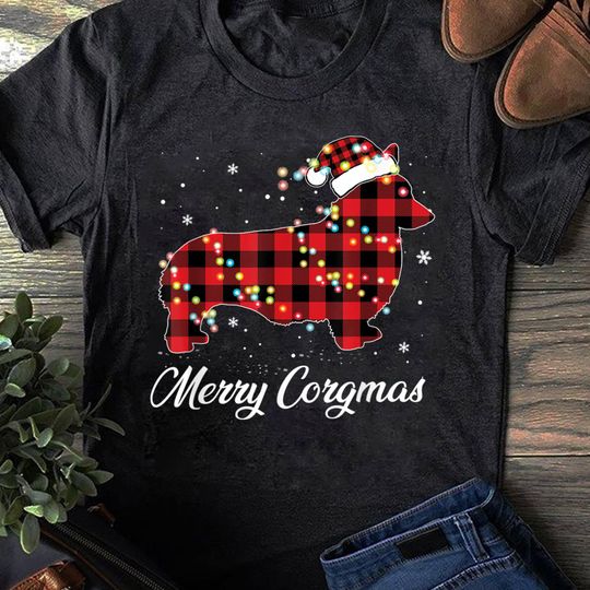 Discover Red Plaid Corgi Christmas T-Shirt: Merry Corgmas Dog Lover Gift