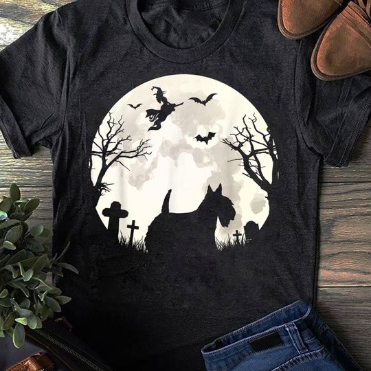 Discover Halloween Moon Scottish Terrier T-Shirt: Dog Lover Gift