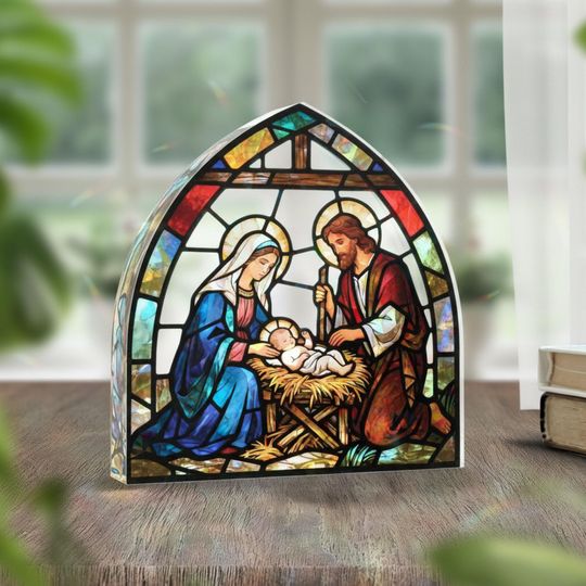 Discover Hologram Acrylic Plaque: Nativity Scene Block Plaque Christian Christmas Decor