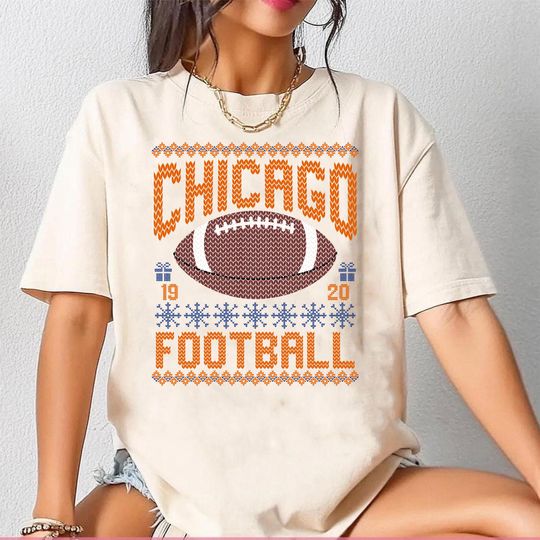 Discover Chicago Ugly Christmas Shirt, Football T-shirt, Christmas Gift Tee, Festive Football Crewneck Sweatshirt, Chicago Football Fan Shirt