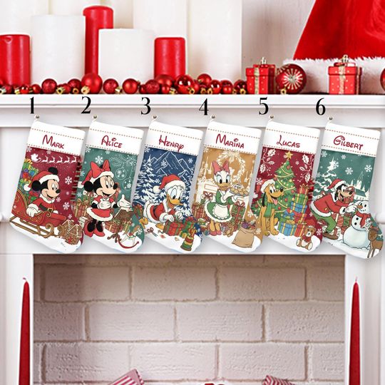 Discover Personalized Mickey And Friends Christmas Stockings, Disney Characters Family Christmas Stockings With Family Name, Custom Holiday Decor
