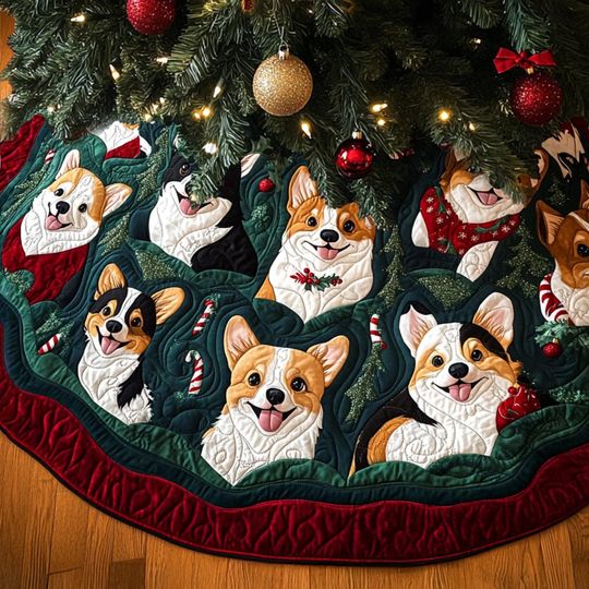 Merry Corgi Tree Cover, House Warming Gift, Christmas Tree Home Decor, Corgi Christmas Tree Skirt, Christmas Decorations