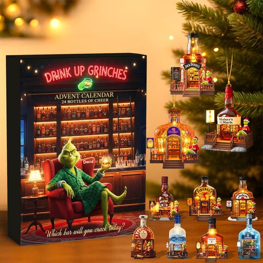 Discover Christmas Green Character Advent Calendar 2025, 24 Bottles Of Cheer, Holiday Vehicle Countdown Box, 24 Mini Ornament.