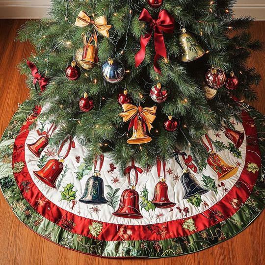 Discover Joyful Bells Christmas Tree Cover, Christmas Tree Home Decor, Christmas Joyful Bells Tree Skirt, Christmas Decorations, House Warming Gift