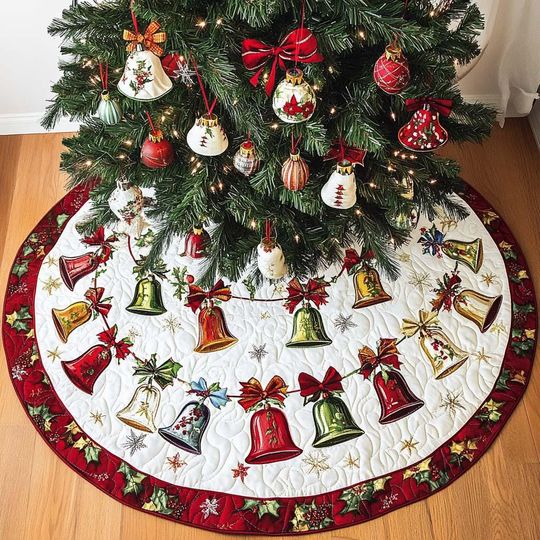 Discover Joyful Bells Christmas Tree Cover, House Warming Gift, Christmas Tree Home Decor, Christmas Joyful Bells Tree Skirt, Christmas Decorations