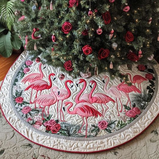 Discover Pink Flamingo Christmas Tree Cover, House Warming Gift, Christmas Tree Home Decor, Flamingo Christmas Tree Skirt, Christmas Decorations