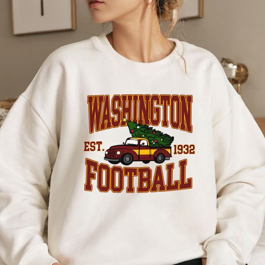 Discover Washington Football Christmas Sweatshirt, Vintage Holiday Truck Tree Crewneck, Cozy Winter Game Day Gift for Fans