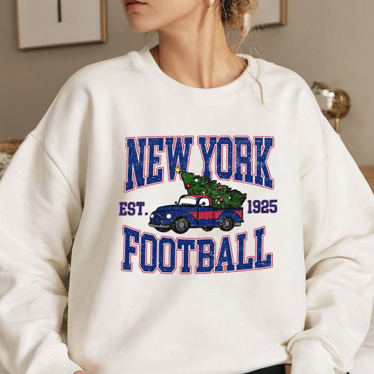 Discover New York Football Christmas Sweatshirt, Vintage Holiday Truck Tree Crewneck, Cozy Winter Game Day Gift for Fans