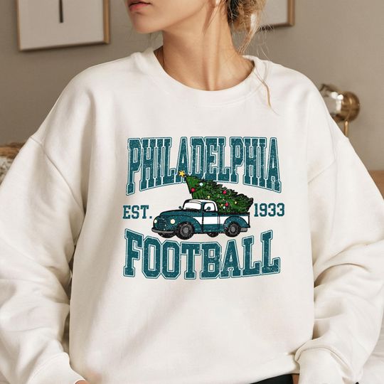Discover Philadelphia Football Christmas Sweatshirt, Vintage Holiday Truck Tree Crewneck, Cozy Winter Game Day Gift for Fans