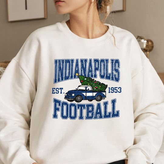 Discover Indianapolis Football Christmas Sweatshirt, Vintage Holiday Truck Tree Crewneck, Cozy Winter Game Day Gift for Fans
