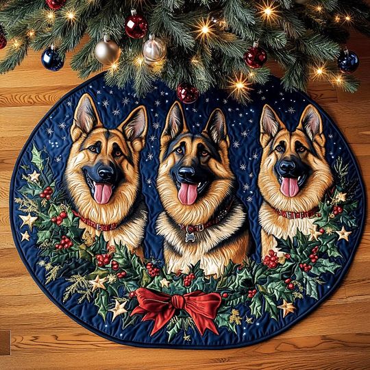 German Shepherd Tree Skirt, German Shepherd Christmas Tree Cover, House Warming Gift, Christmas Tree Home Decor, Christmas Decorations