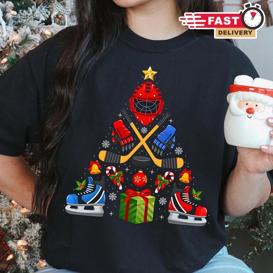 Discover Christmas Ice Hockey T-Shirt for Hockey Moms and Fans