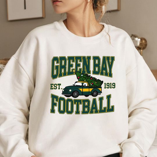 Discover Green Bay Football Christmas Sweatshirt, Vintage Holiday Truck Tree Crewneck, Cozy Winter Game Day Gift for Fans