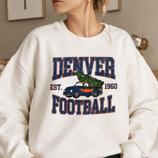 Discover Denver Football Christmas Sweatshirt, Vintage Holiday Truck Tree Crewneck, Cozy Winter Game Day Shirt Gift for Fans
