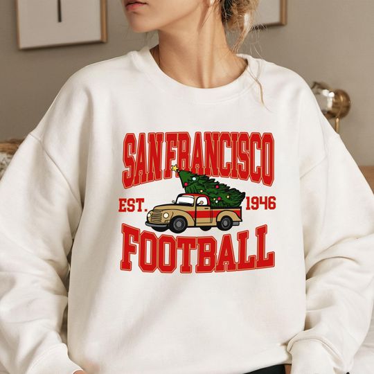 Discover San Francisco Football Christmas Sweatshirt, Vintage Holiday Truck Tree Crewneck, Cozy Winter Game Day Gift for Fans