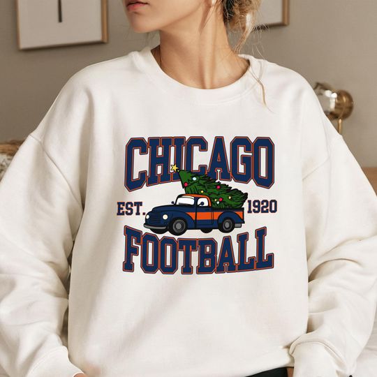 Discover Chicago Football Christmas Sweatshirt, Vintage Holiday Truck Tree Crewneck, Cozy Game Day Winter Shirt for Fans