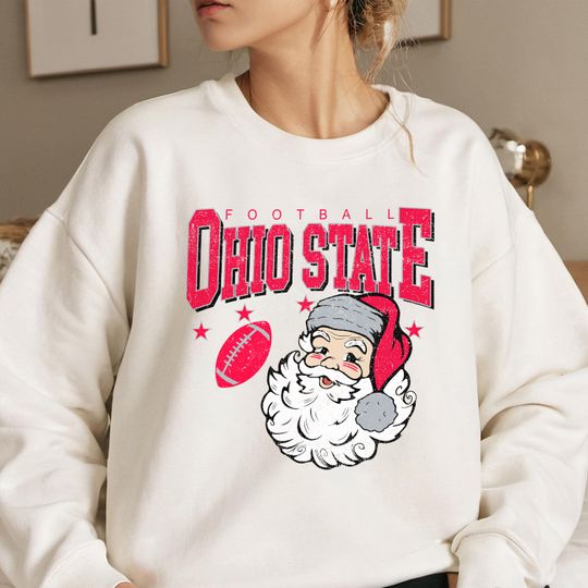 Discover Vintage Ohio State Football Christmas Sweatshirt, Santa Claus University Crewneck, Retro Holiday Game Day Sweater