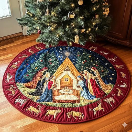 Nativity Scene Christmas Tree Cover, Nativity Scene Tree Skirt, Christmas Decorations, Christmas Tree Home Decor, House Warming Gifts