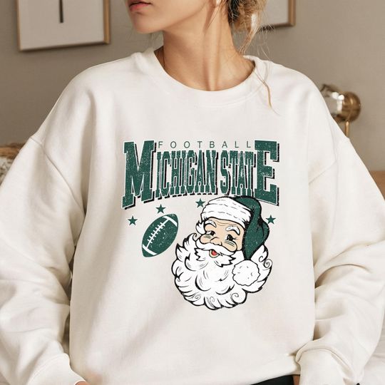Discover Vintage Michigan State Football Christmas Sweatshirt, Santa Claus University Crewneck, Retro Holiday Game Day Sweater