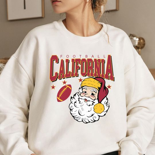 Discover Vintage California Football Christmas Sweatshirt, Santa Claus University Crewneck, Retro Holiday Game Day Sweater
