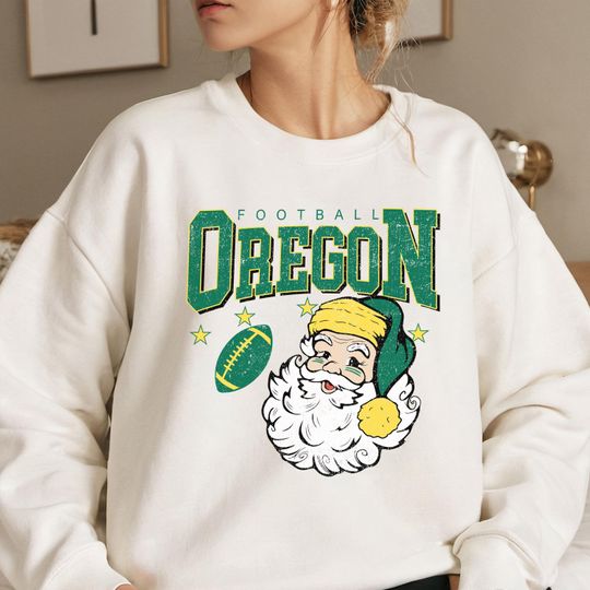 Vintage Oregon Football Christmas Sweatshirt, Santa Claus University Crewneck, Retro Holiday Game Day Sweater