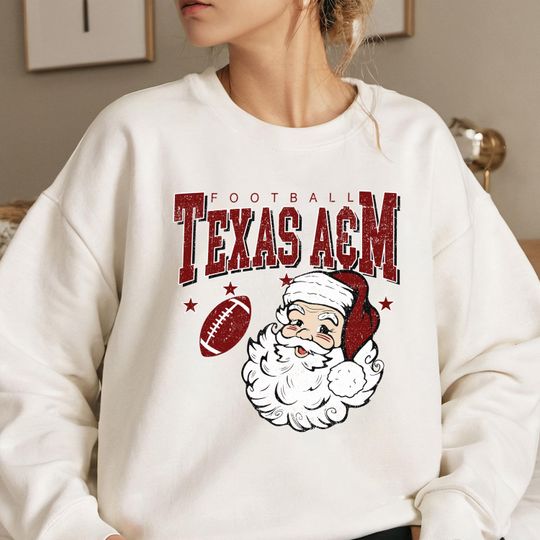 Discover Vintage Texas A&M Football Christmas Sweatshirt, Santa Claus University Crewneck, Retro Holiday Game Day Sweater