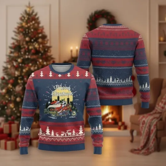 Discover Santa Riding Motorcycle Biker Funny Ugly Christmas Sweater Unisex S-5XL