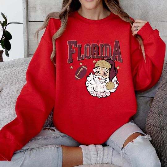 Discover Vintage Florida Football Christmas Sweatshirt, Santa Claus University Crewneck, Retro Holiday Game Day Sweater