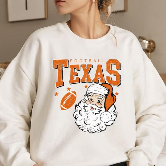 Discover Vintage Texas Football Christmas Sweatshirt, Santa Claus University Crewneck, Retro Holiday Game Day Sweater