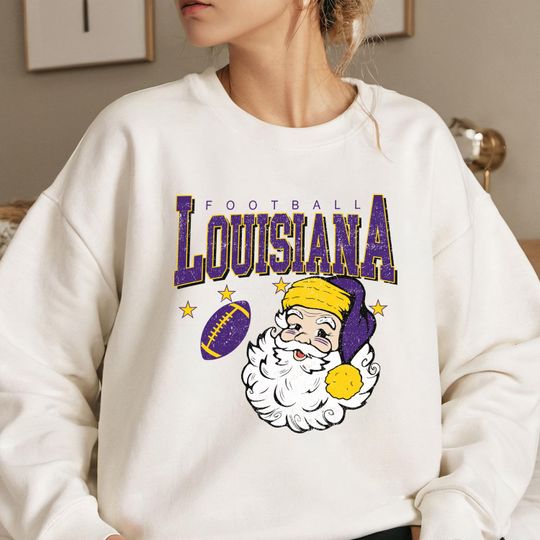 Discover Vintage Louisiana Football Christmas Sweatshirt, Santa Claus University Crewneck, Retro Holiday Game Day Sweater