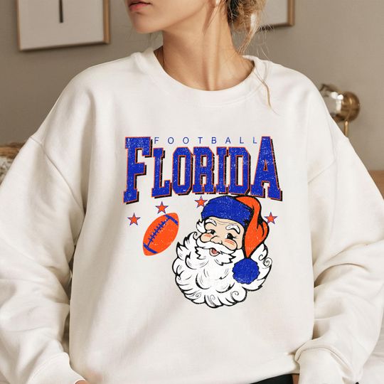 Discover Vintage Florida Football Christmas Sweatshirt, Santa Claus University Crewneck, Retro Holiday Game Day Sweater