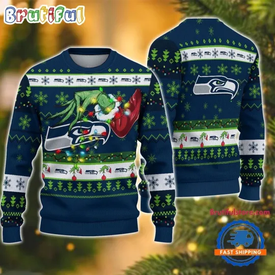 Seattle Seahawks Inspired Ugly Christmas Sweater  Funny Football Fan Design