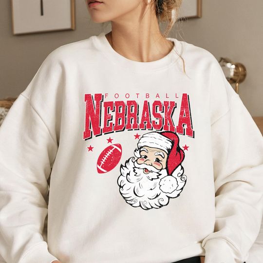 Discover Vintage Nebraska Football Christmas Christmas Sweatshirt, Santa Claus University Crewneck, Retro Holiday Game Day Sweater
