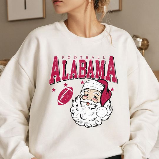 Discover Vintage Albm Football Christmas Sweatshirt, Santa Claus University Team Crewneck, Retro Holiday Game Day Sweater