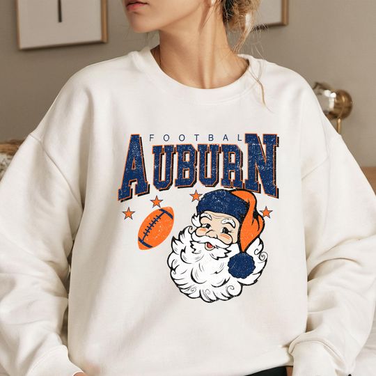 Discover Vintage Auburn Football Christmas Sweatshirt, Santa Claus University Crewneck, Retro Holiday Game Day Sweater