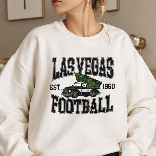 Discover Las Vegas Football Christmas Sweatshirt, Vintage Holiday Truck Tree Crewneck, Cozy Winter Game Day Gift for Fans
