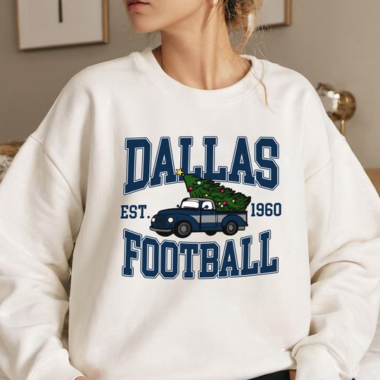 Discover Dallas Football Christmas Sweatshirt, Vintage Holiday Truck Tree Crewneck, Cozy Winter Game Day Gift for Fans