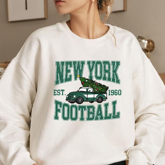 Discover New York Football Christmas Sweatshirt, Vintage Holiday Truck Tree Crewneck, Cozy Winter Game Day Gift for Fans