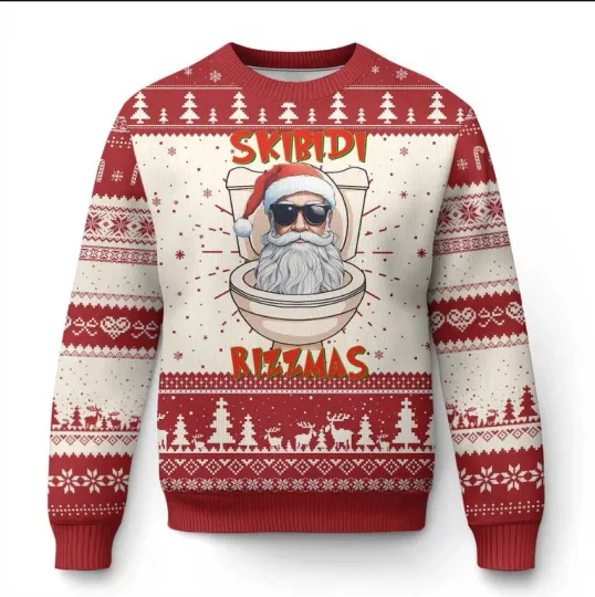 Discover Funny Skibidi Rizzmas Santa Toilet Meme Ugly Christmas Sweater