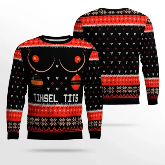 Discover Naughty Tinsel Tits Ugly Christmas Sweater Black